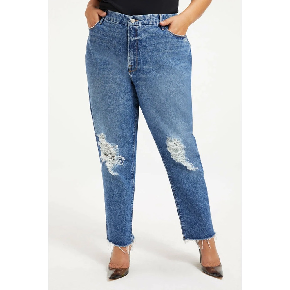 Good American The‎ Weekender Indigo Wash Raw Hem Jean Size 18 Minimalist Casual